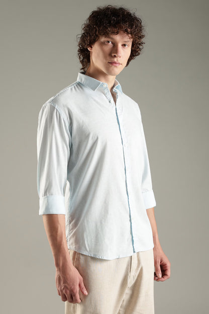 Light Blue Linen Blend Shirt for Men | Breathable Fit