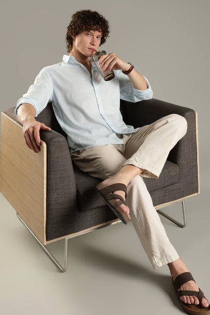 Light Blue Linen Blend Shirt for Men | Breathable Fit